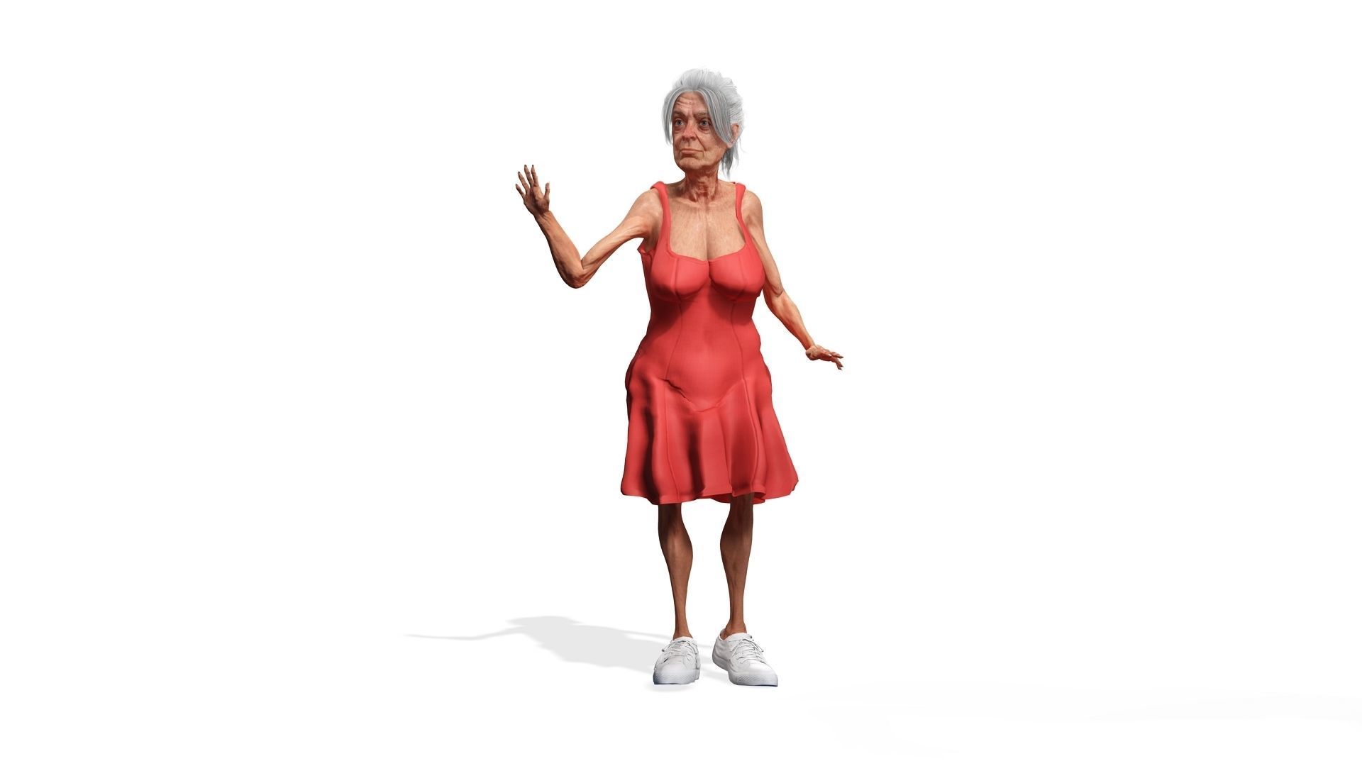 Fragile Old Woman Low-poly 3D model_2