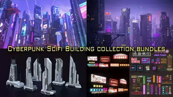 Cyberpunk Scifi Building collection bundles 