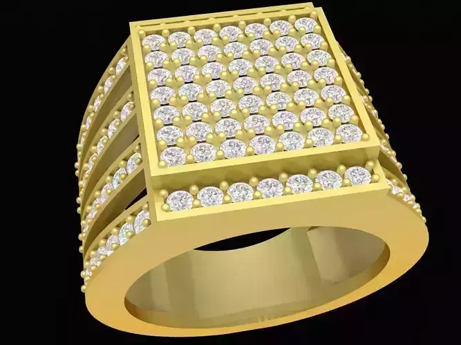 Luxury Square Pave Diamond Men Ring 3D Model 3375