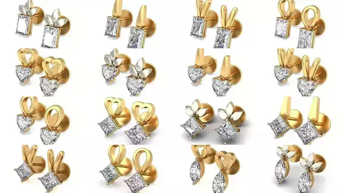 50 Solitaire Earrings Pack 3D Model Collection