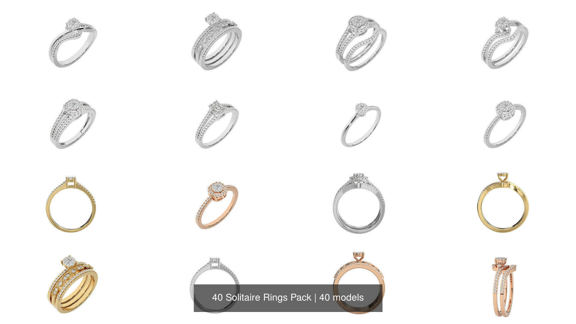 40 Solitaire Rings Pack 3D Model Collection_4