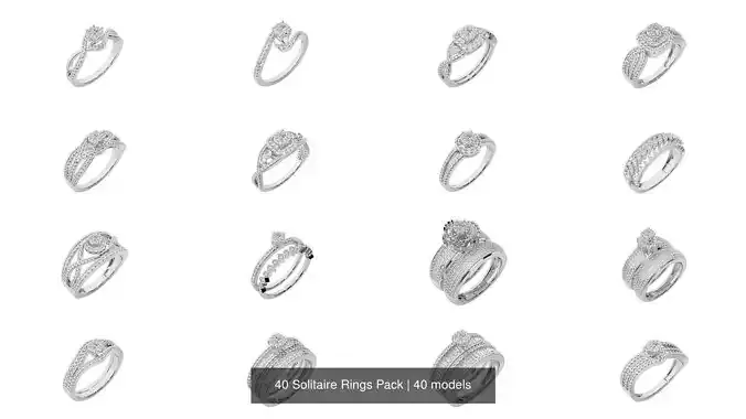 40 Solitaire Rings Pack 3D Model Collection