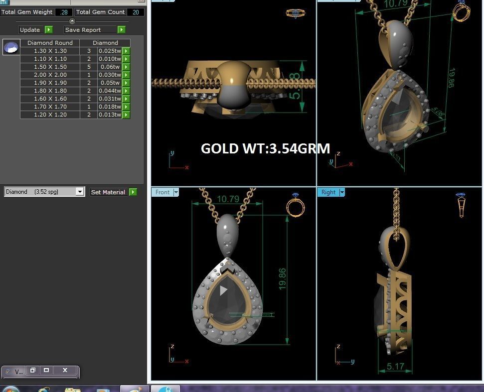 Solitaire Pear Diamond Pendants 3dm STL OBJ FBX Render Details 3D print model_4