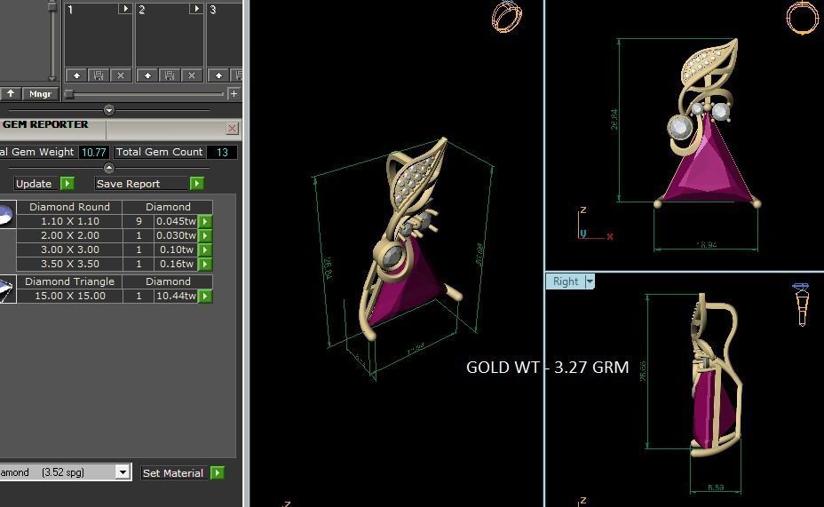 Trilliant Stone Pendants 3dm STL OBJ FBX Render Details 3D print model_6