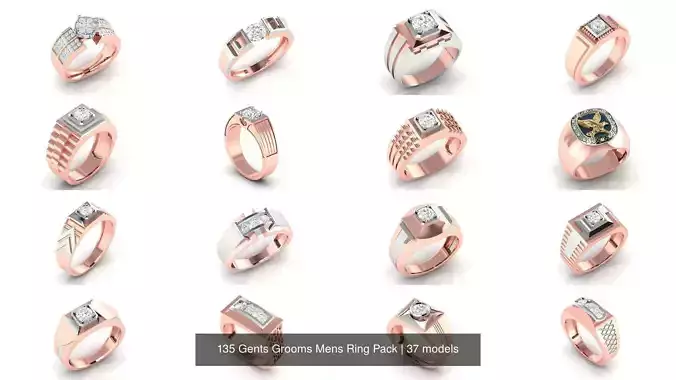 135 Gents Grooms Mens Ring Pack 3D Model Collection
