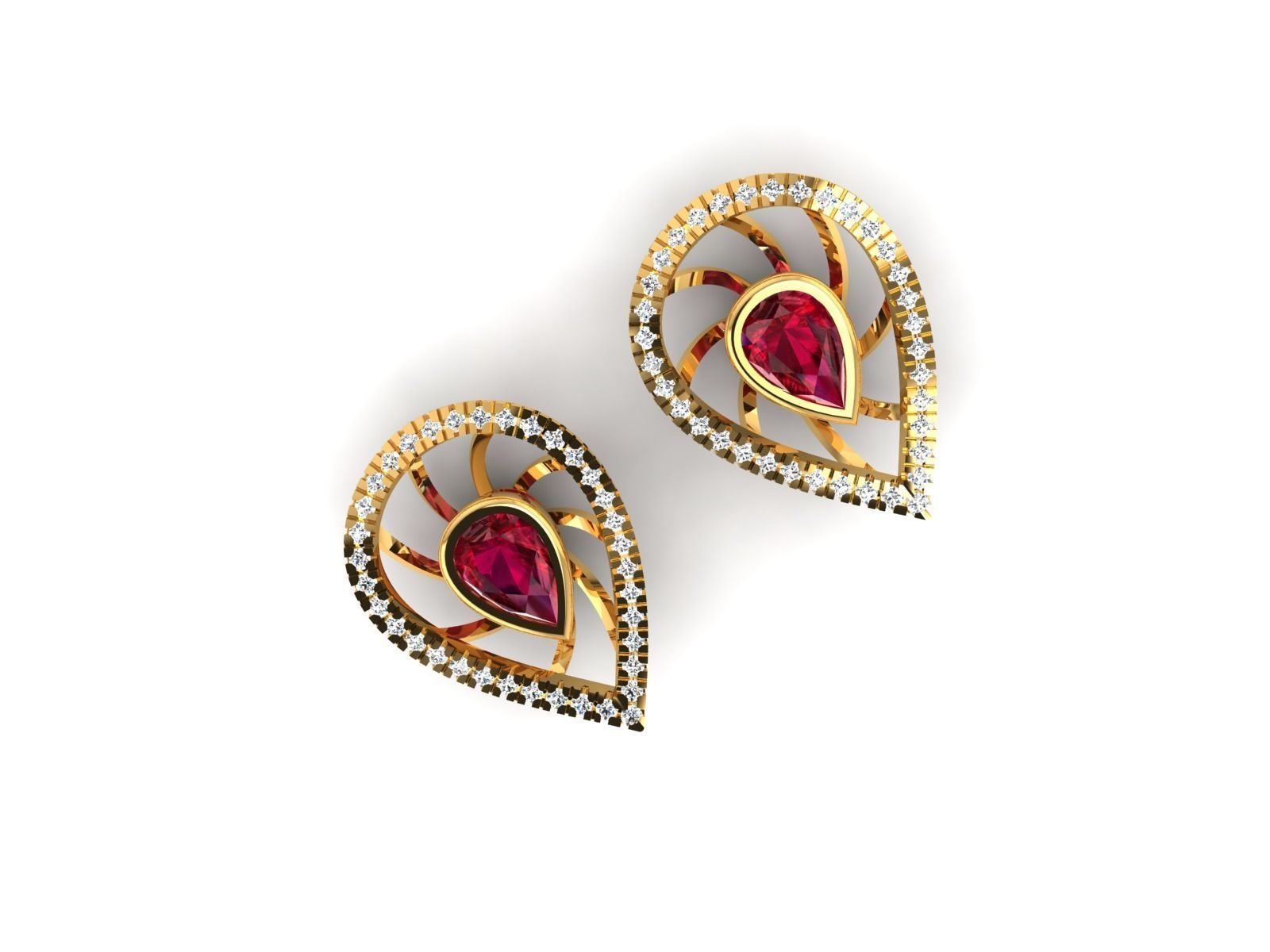 Women Pear Diamond Earring 3dm STL OBJ FBX Render Details 3D print model_4