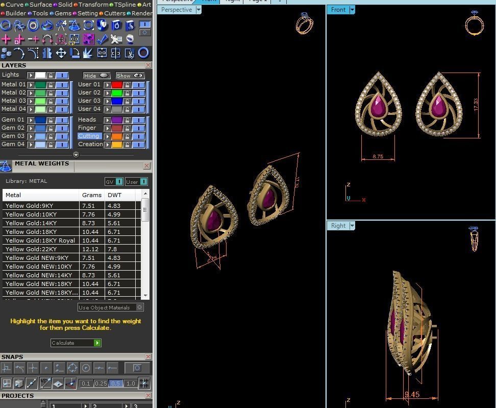 Women Pear Diamond Earring 3dm STL OBJ FBX Render Details 3D print model_5