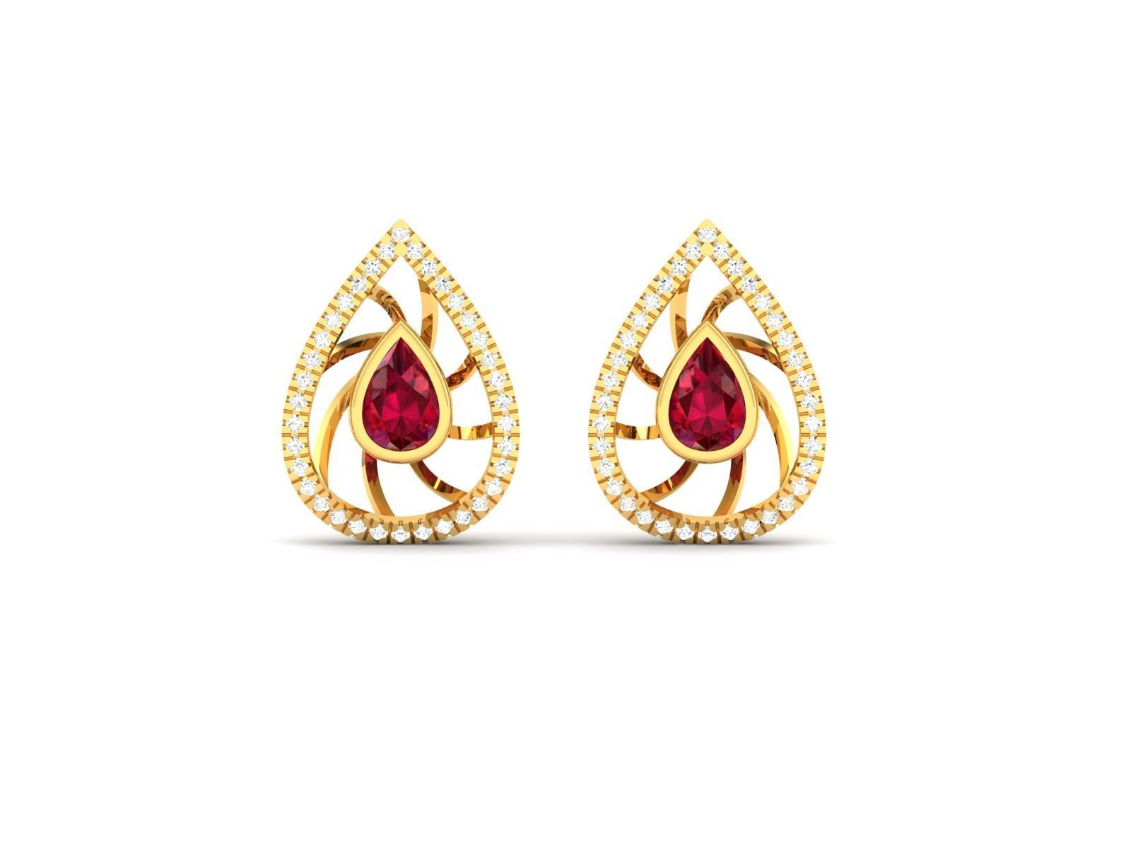 Women Pear Diamond Earring 3dm STL OBJ FBX Render Details 3D print model_3