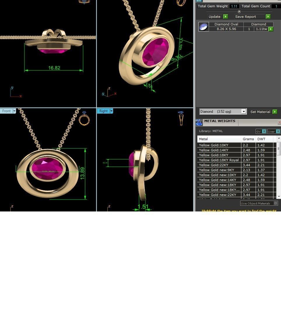  Women Oval Diamond Pendants 3dm STL OBJ FBX Render Details 3D print model_4
