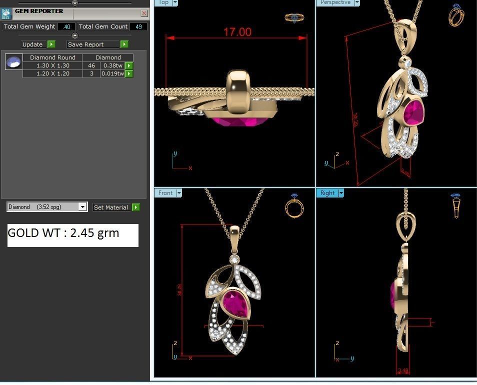 Solitaire Pear Diamond Pendants 3dm STL OBJ FBX Render Details 3D print model_4