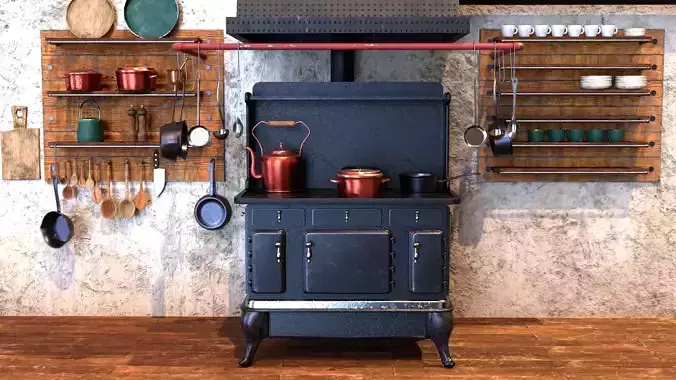 Vintage Range Oven Low-poly 3D model