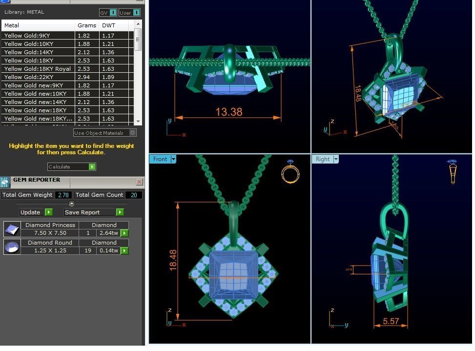 Solitaire Princess Stone Pendants 3dm STL OBJ FBX Render Details 3D print model_6