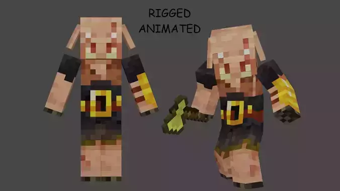 MINECRAFT PIGLIN 3D MODEL RIGGED ANIMATED Low-poly 3D model Low-poly 3D model
