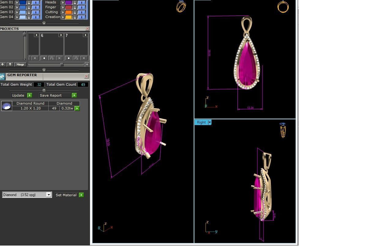 Solitaire Pear Diamond Pendants 3dm STL OBJ FBX Render Details 3D print model_6