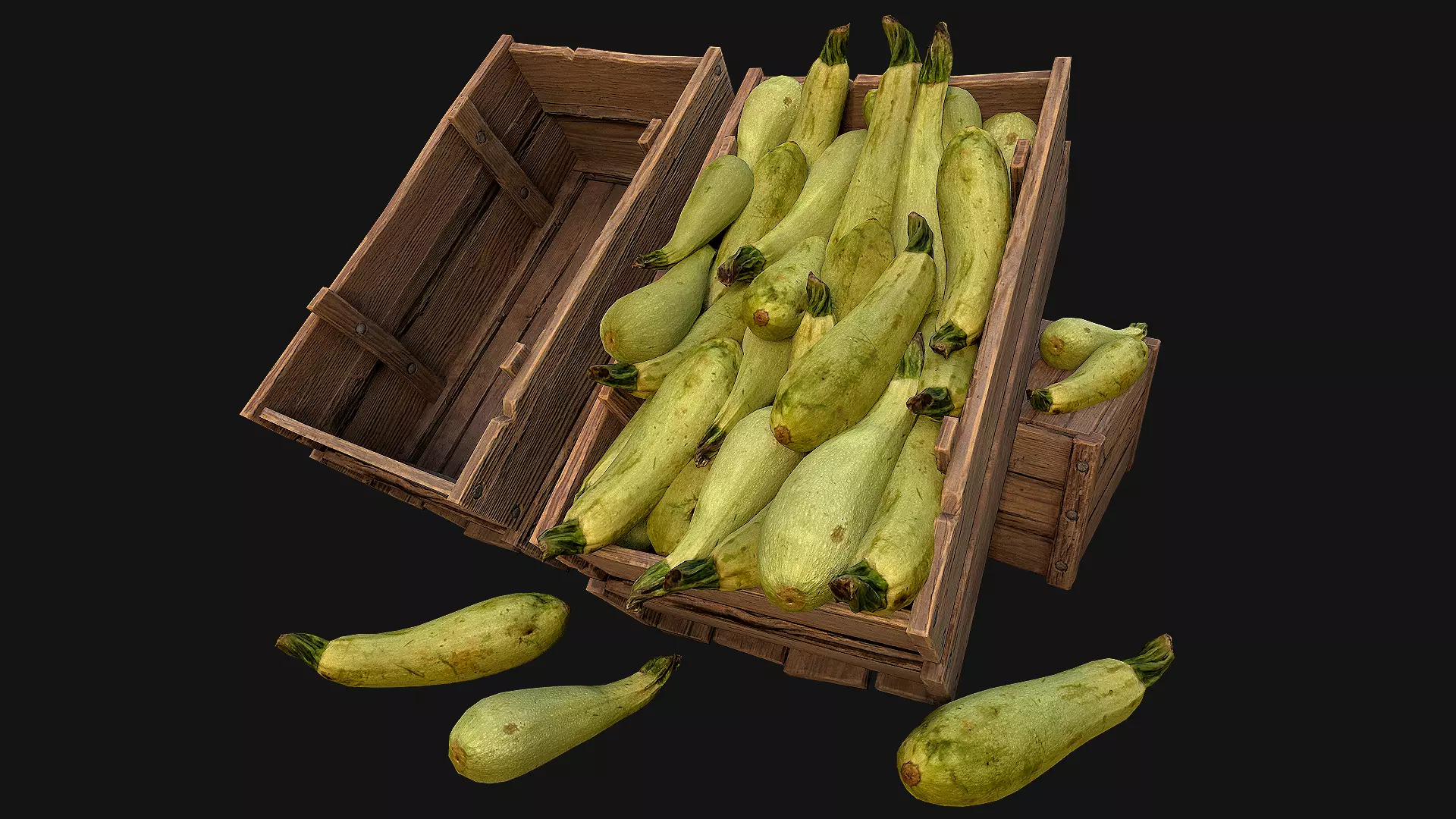 Crate Marrows Vegetable Box Stand Bazaar Farm Stall Low-poly 3D model