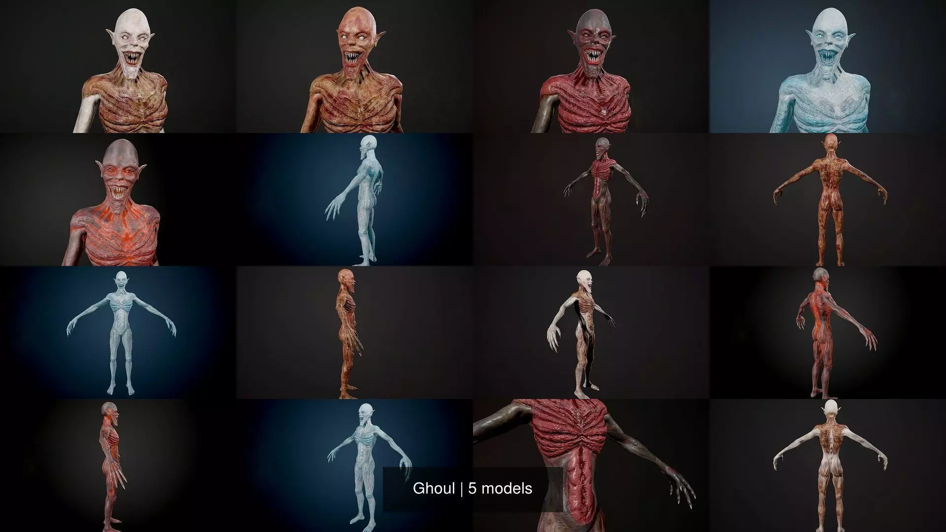 Ghoul zombie skeleton 3D Model Collection_1