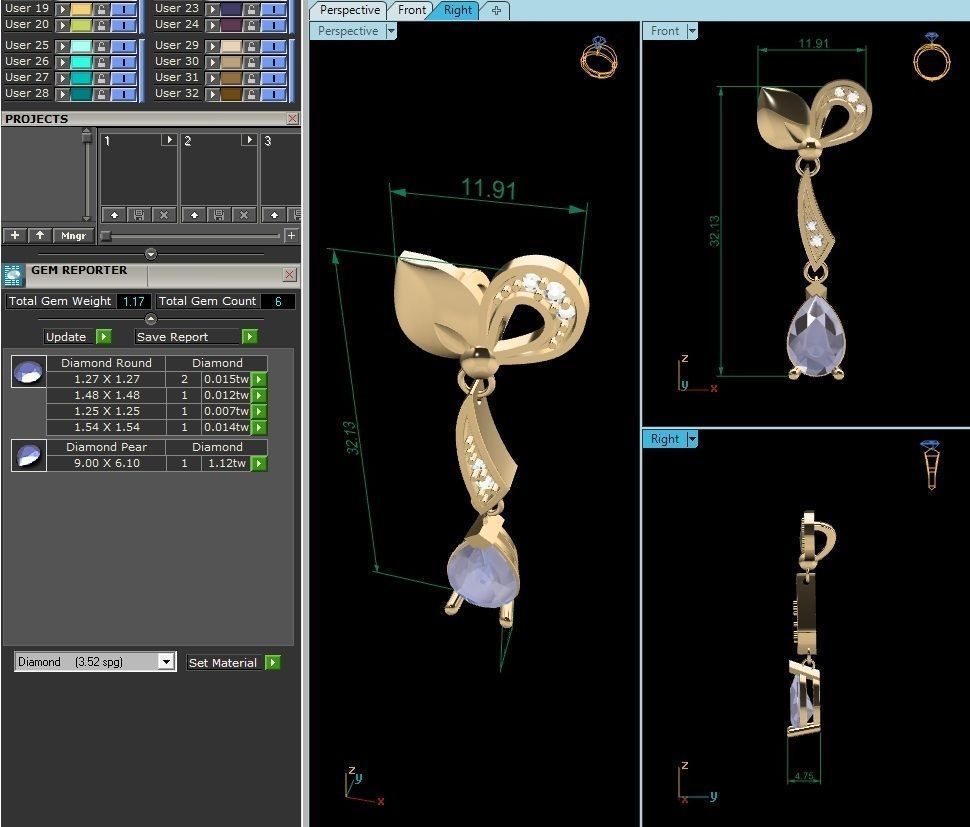 Solitaire Pear Diamond Pendant 3DM STL OBJ FBX Render Details 3D print model_13