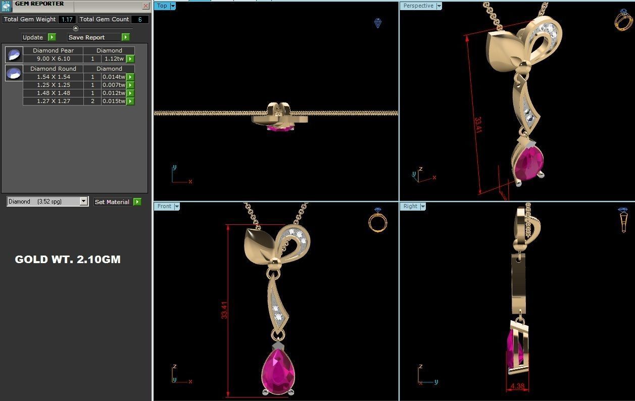 Solitaire Pear Diamond Pendant 3DM STL OBJ FBX Render Details 3D print model_7