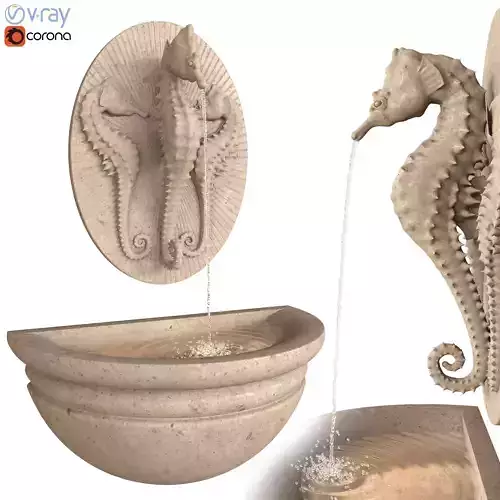 Seahorse Wall Fountain Water Feature 3D model