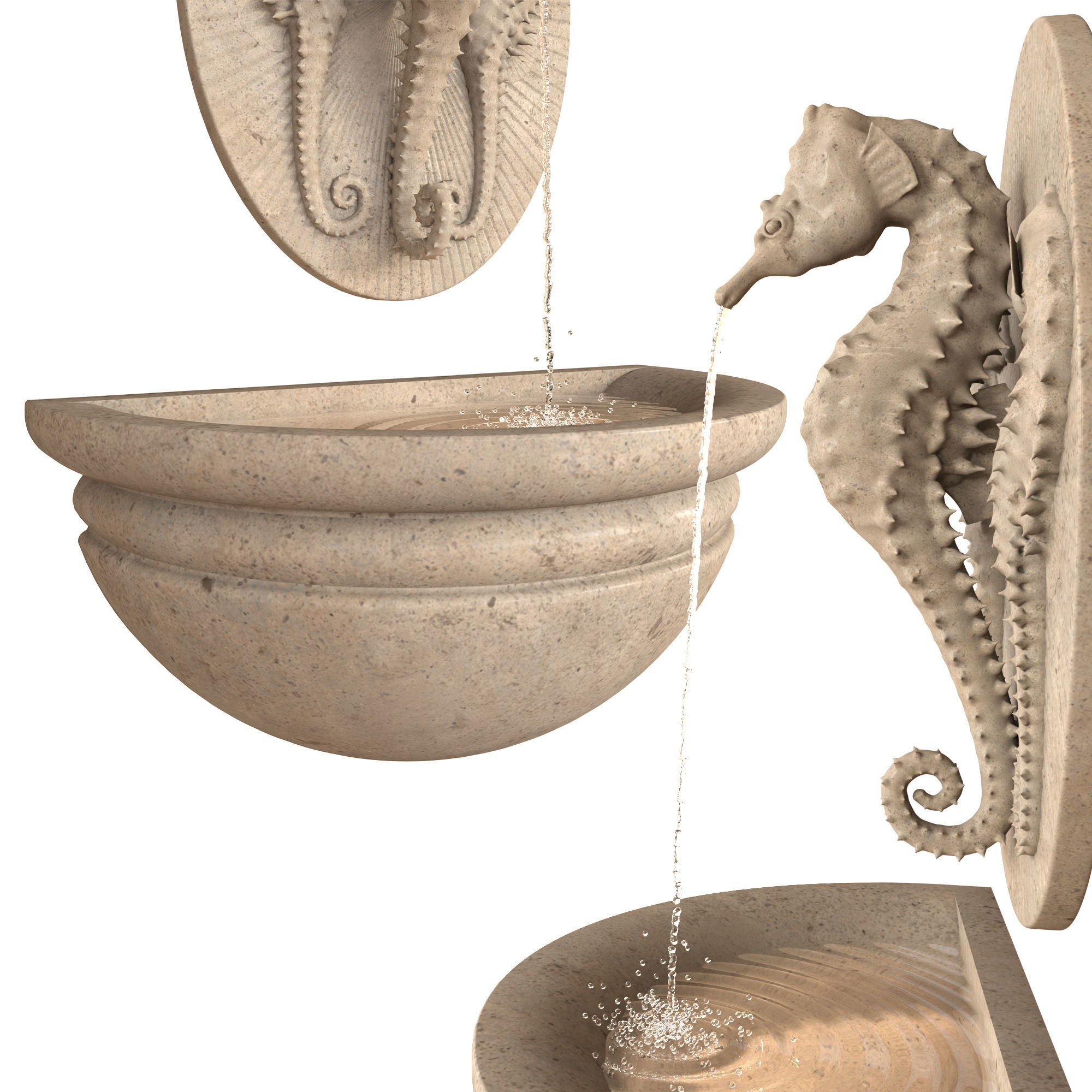 Seahorse Wall Fountain Water Feature 3D model_4