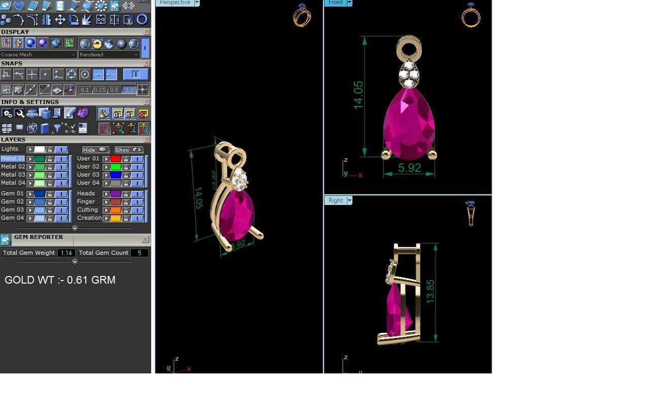 Solitaire Pear Diamond Pendant 3DM STL OBJ FBX Render Details 3D print model_6