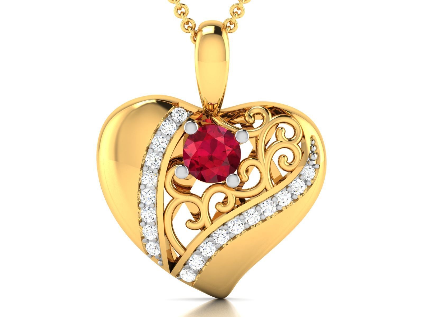 Solitaire Heart Pendant 3DM STL OBJ FBX Render Details 3D print model_1