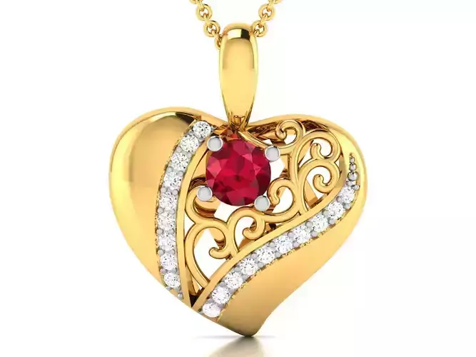 Solitaire Heart Pendant 3DM STL OBJ FBX Render Details