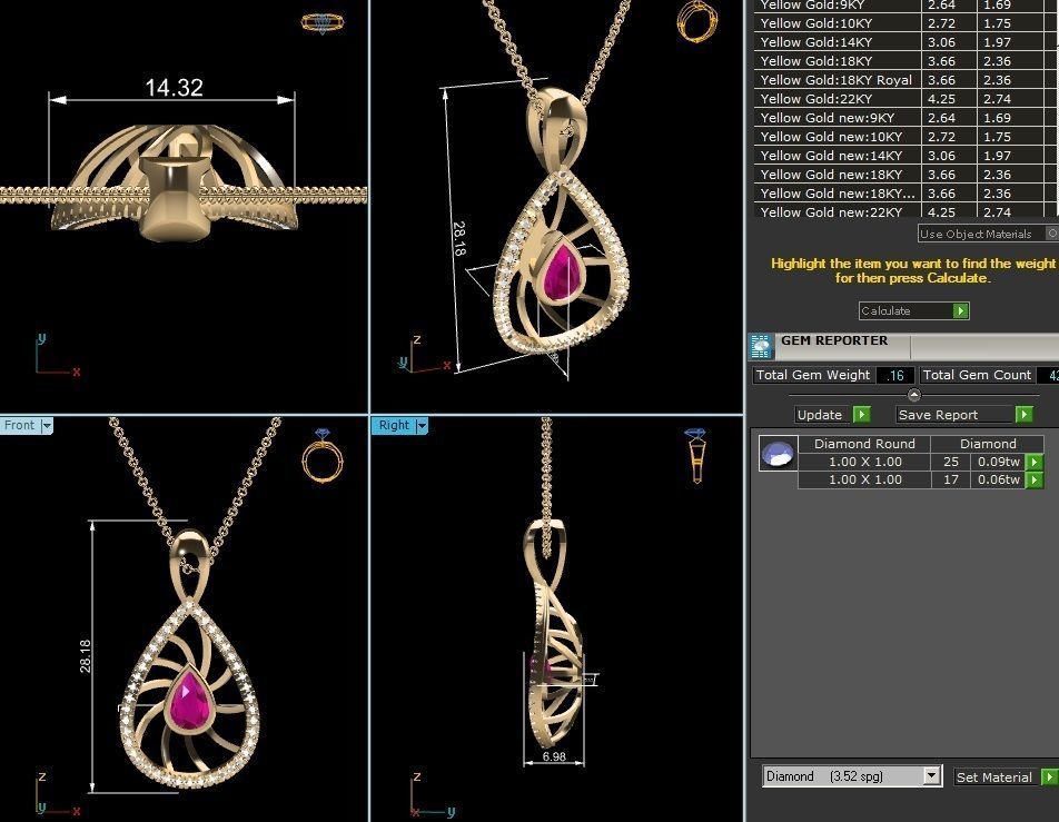 Solitaire Pear Diamond Pendant 3DM STL OBJ FBX Render Details 3D print model_2