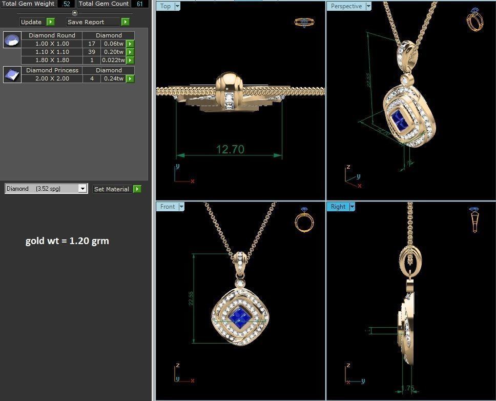 Women Princess Stone Pendant 3DM STL OBJ FBX Render Details 3D print model_6