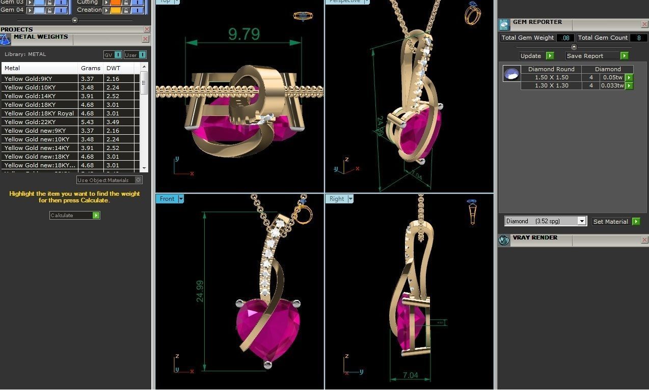 Solitaire Women Heart Pendant 3DM STL OBJ FBX Render Details 3D print model_9