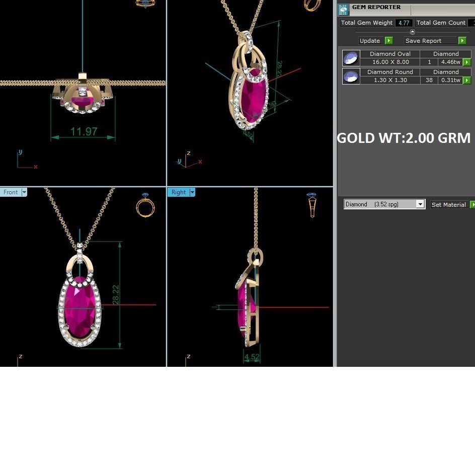 Oval Stone Women Pendant 3DM STL OBJ FBX Render Details 3D print model_9