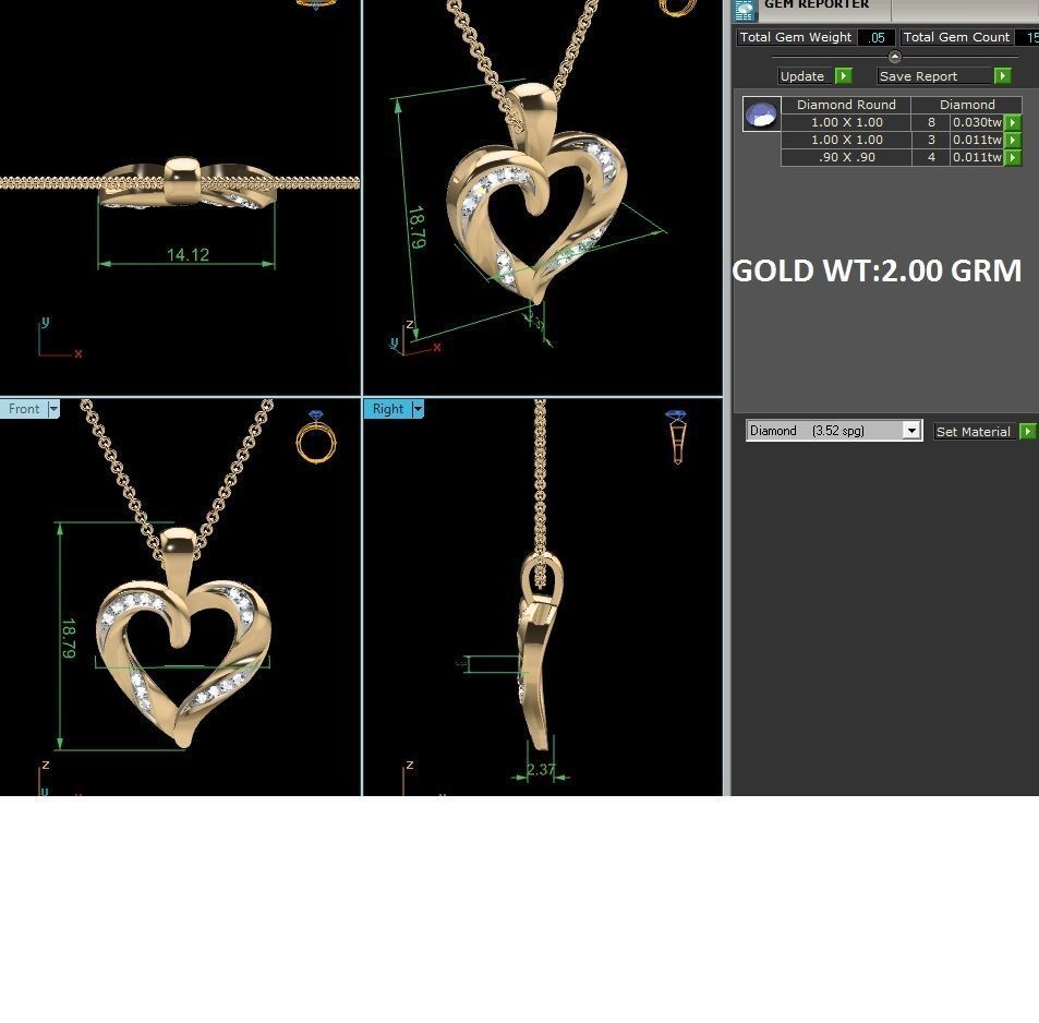 Solitaire Women Heart Pendant 3DM STL OBJ FBX Render Details 3D print model_9