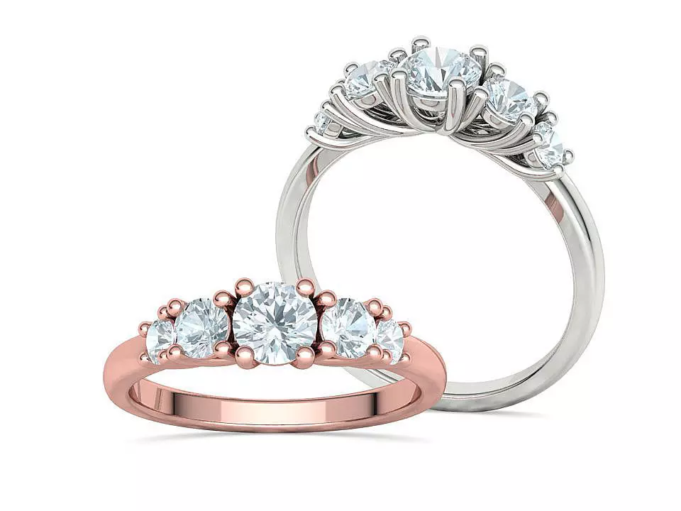 Five Stone Classic Round Cut Engagement Ring 3dmodel 3D print model_0