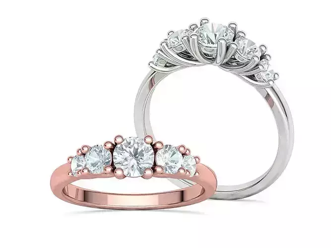 Five Stone Classic Round Cut Engagement Ring 3dmodel 3D print model