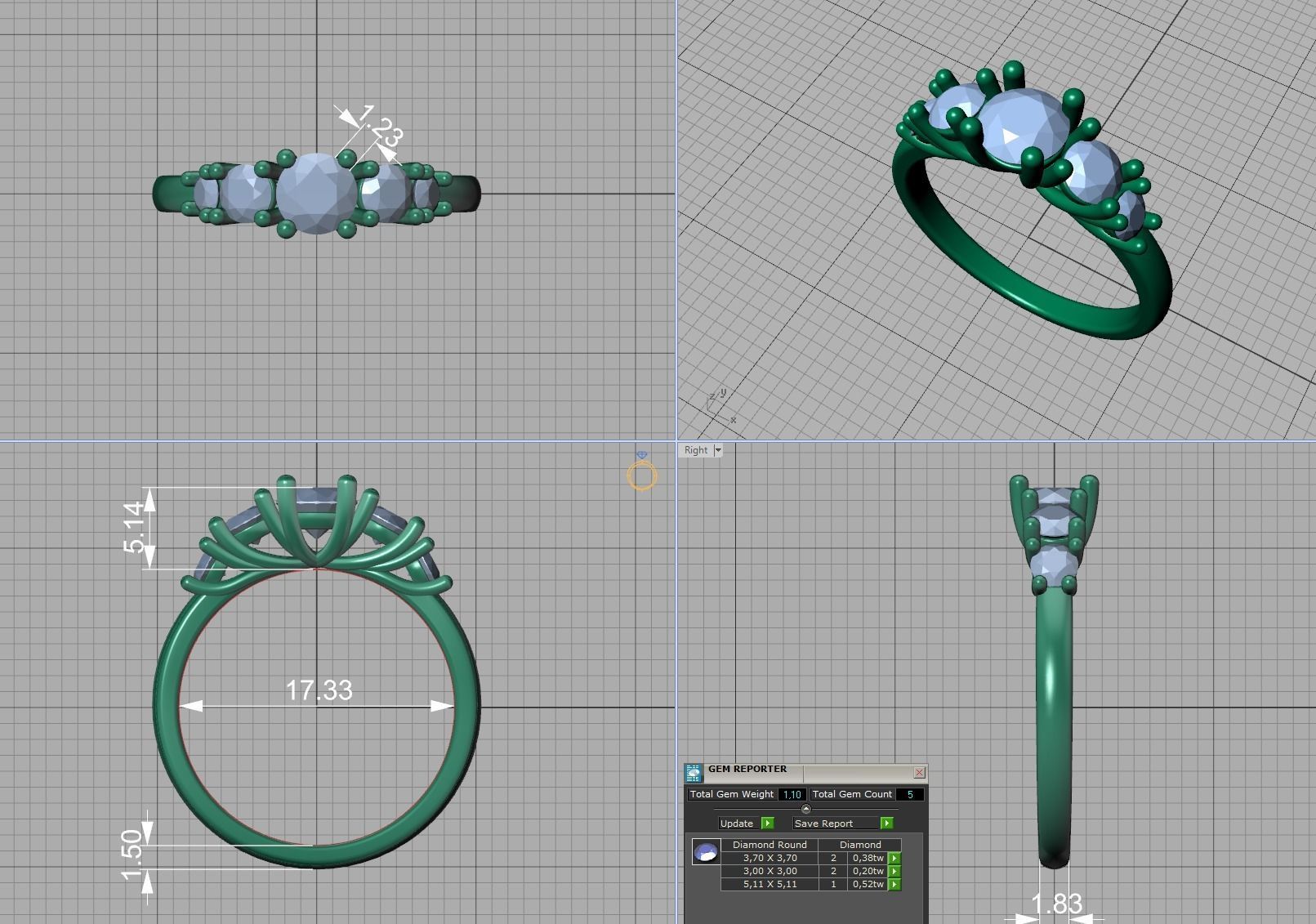 Five Stone Classic Round Cut Engagement Ring 3dmodel 3D print model_17