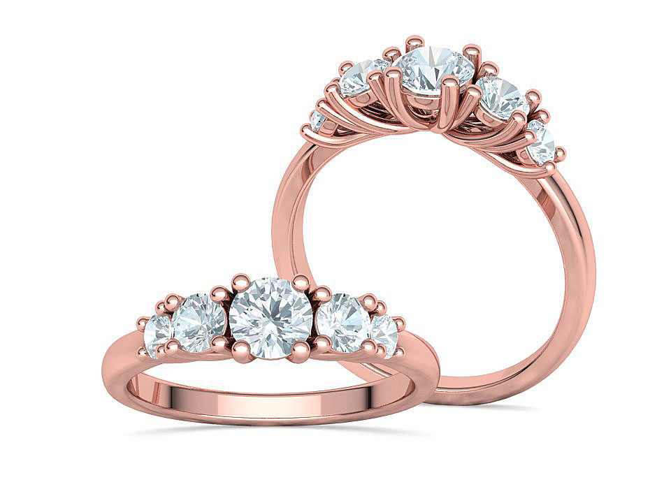 Five Stone Classic Round Cut Engagement Ring 3dmodel 3D print model_2