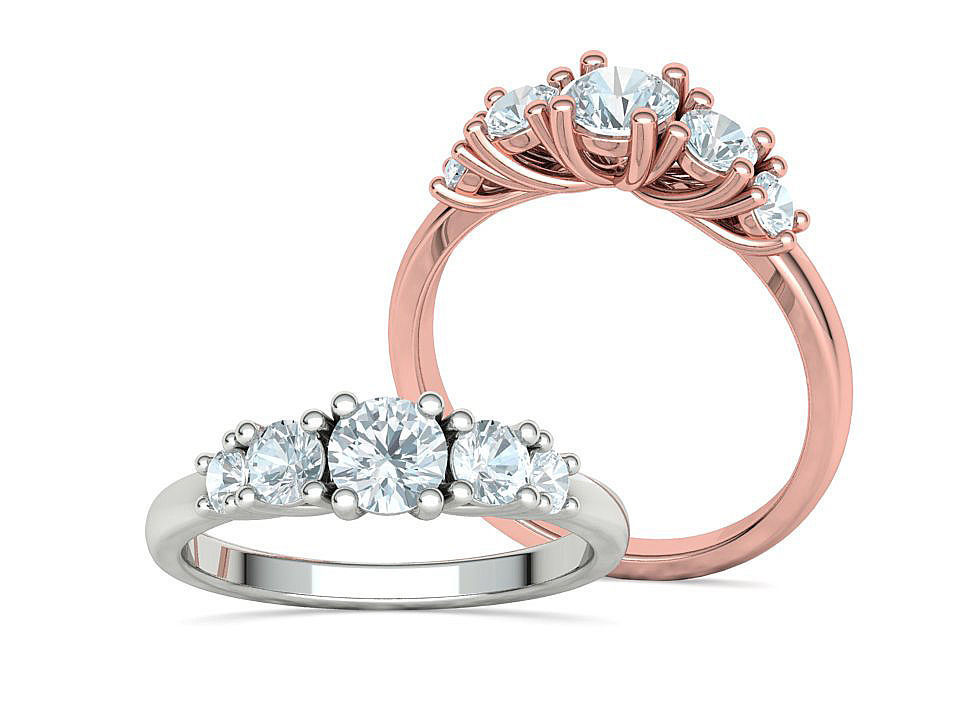 Five Stone Classic Round Cut Engagement Ring 3dmodel 3D print model_1