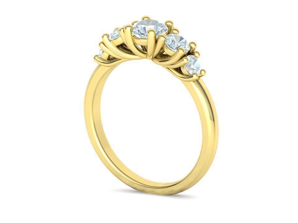 Five Stone Classic Round Cut Engagement Ring 3dmodel 3D print model_29