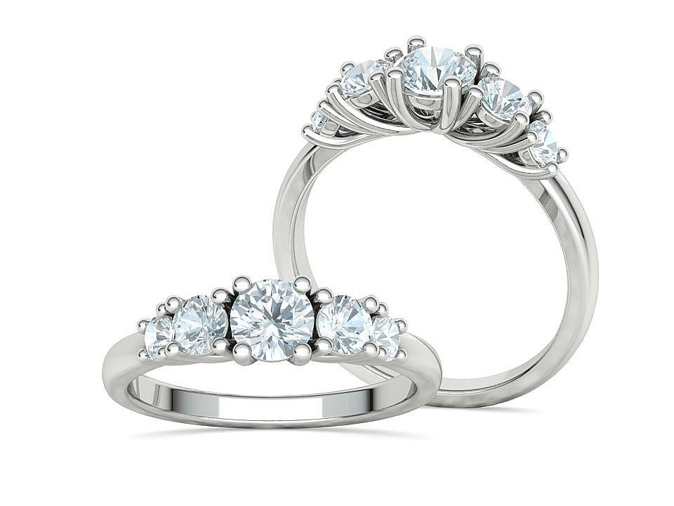 Five Stone Classic Round Cut Engagement Ring 3dmodel 3D print model_4