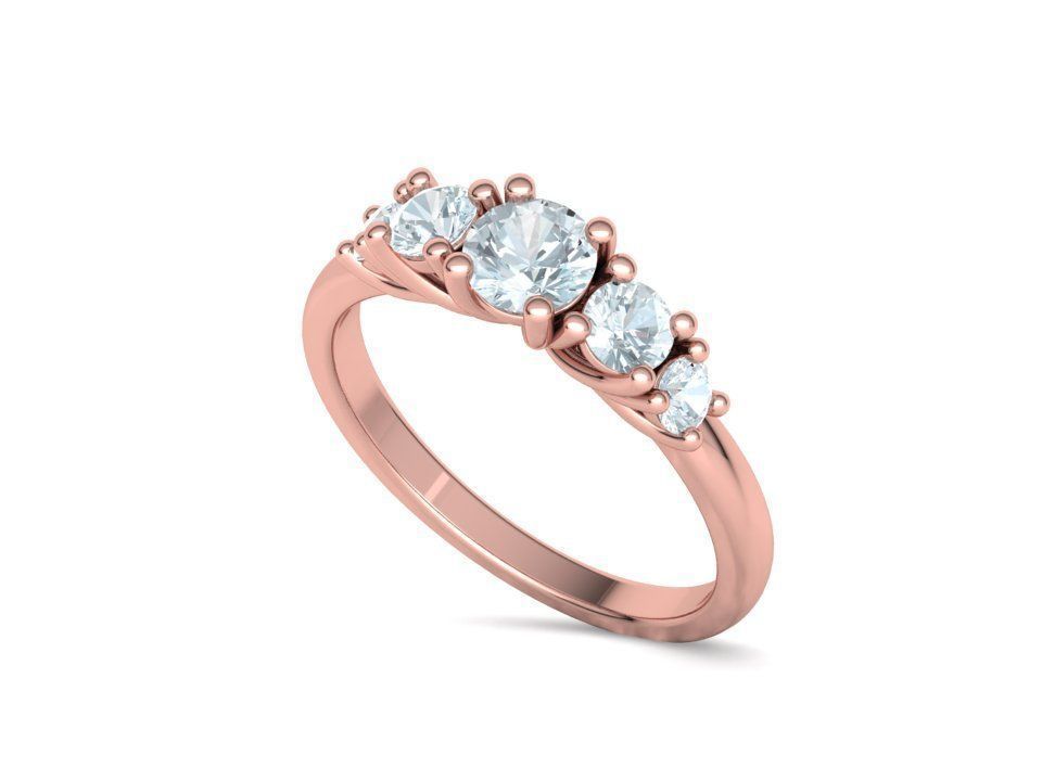 Five Stone Classic Round Cut Engagement Ring 3dmodel 3D print model_14