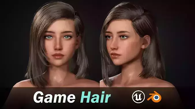 Realtime Mid Length Hairstyle - Game-Ready Low-poly 3D model