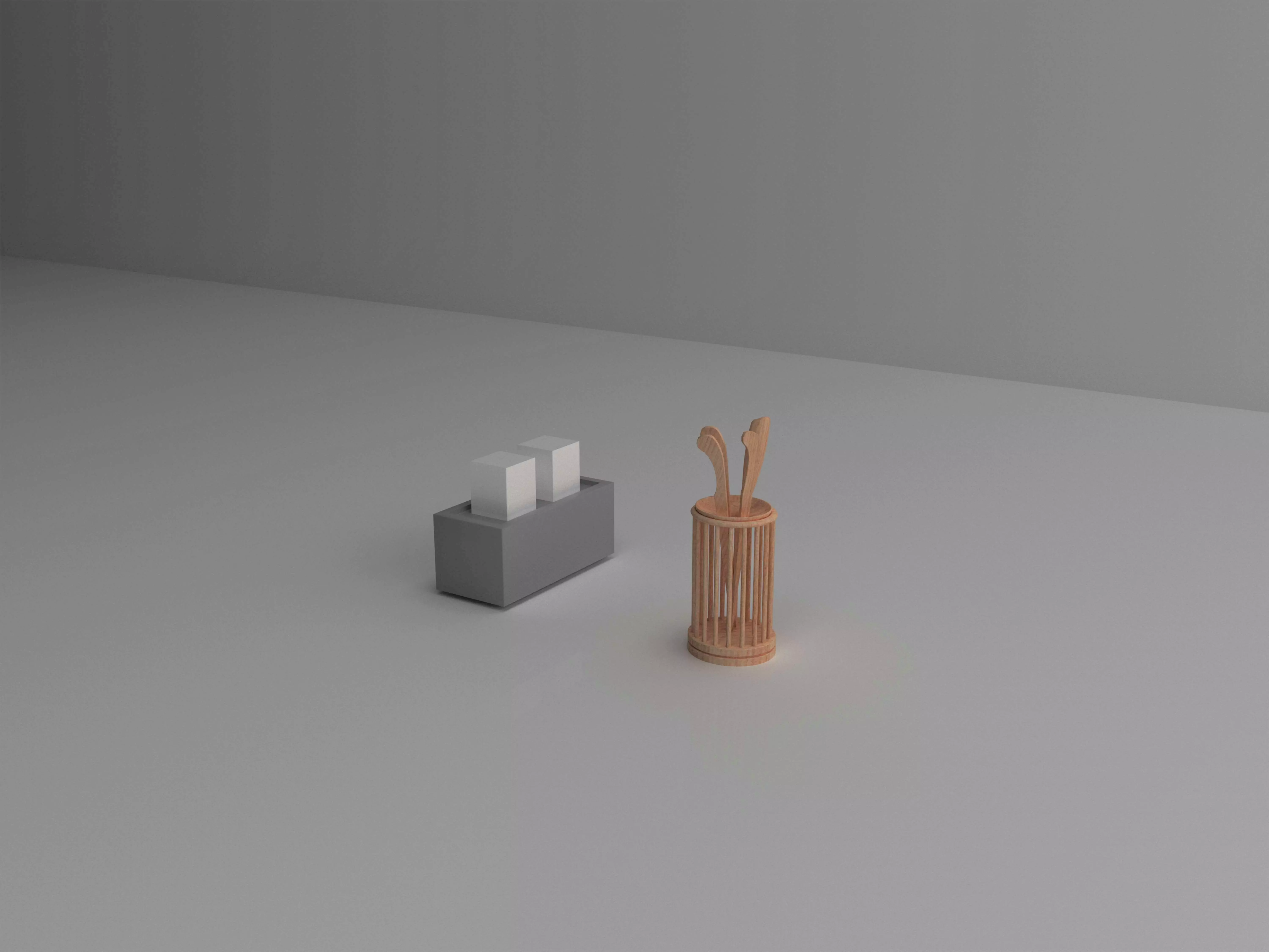 flatware toilet brush and wooden box Free 3D model