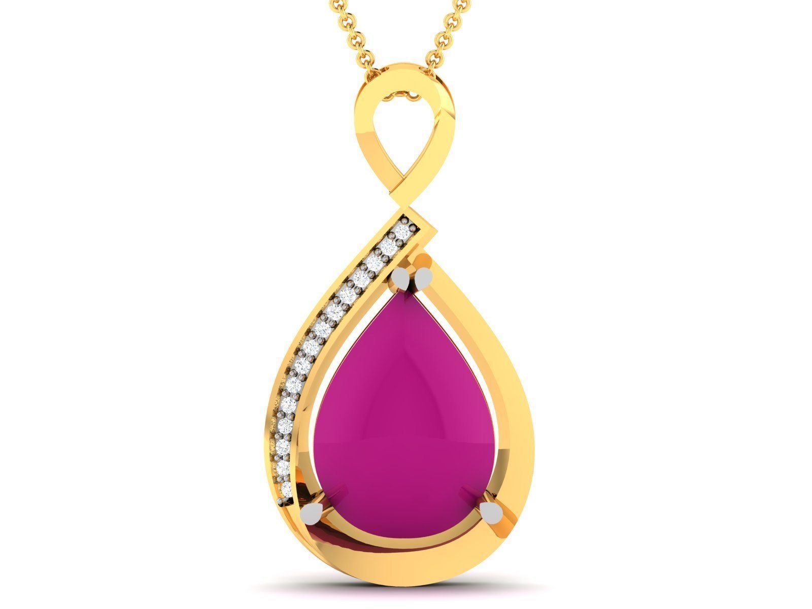 Solitaire Pear Diamond Pendant 3DM STL OBJ FBX Render Details 3D print model_3