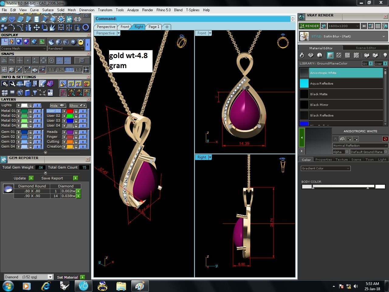Solitaire Pear Diamond Pendant 3DM STL OBJ FBX Render Details 3D print model_6