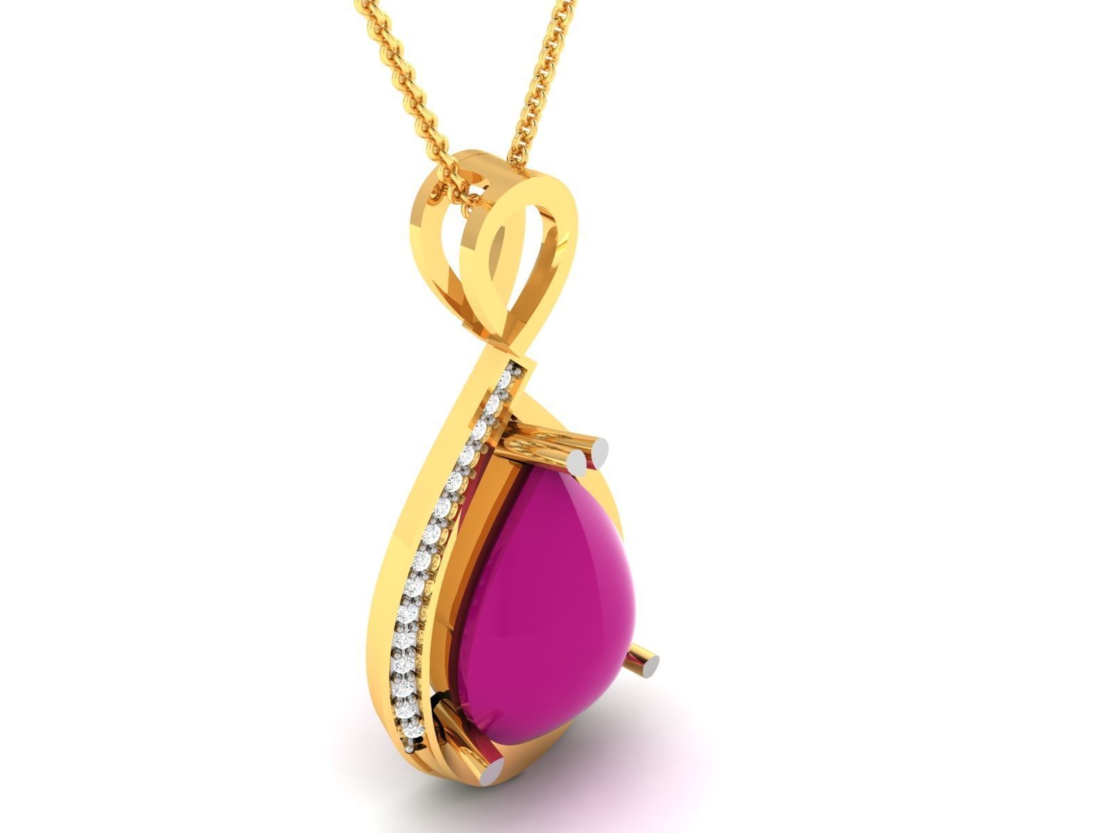 Solitaire Pear Diamond Pendant 3DM STL OBJ FBX Render Details 3D print model_2