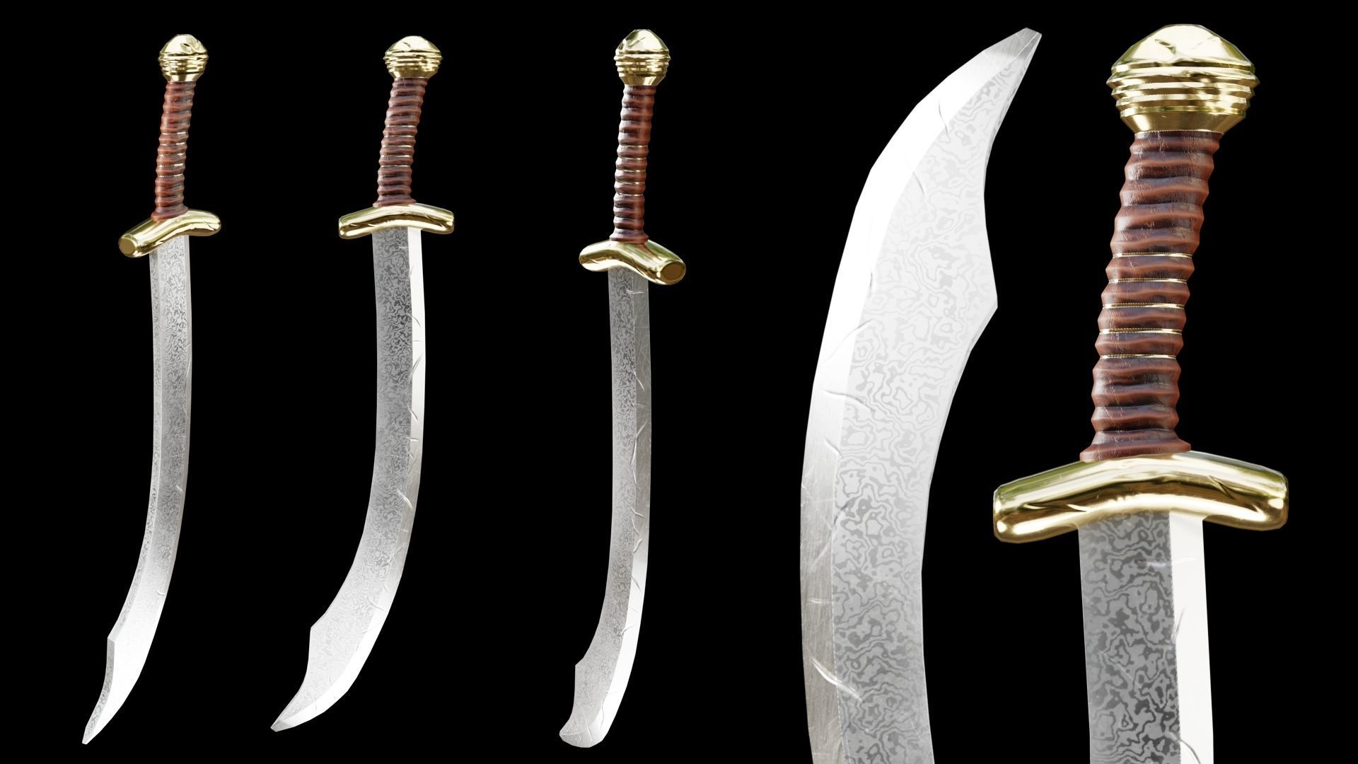 PBR Arabic Sword Pack Low-poly 3D model_9