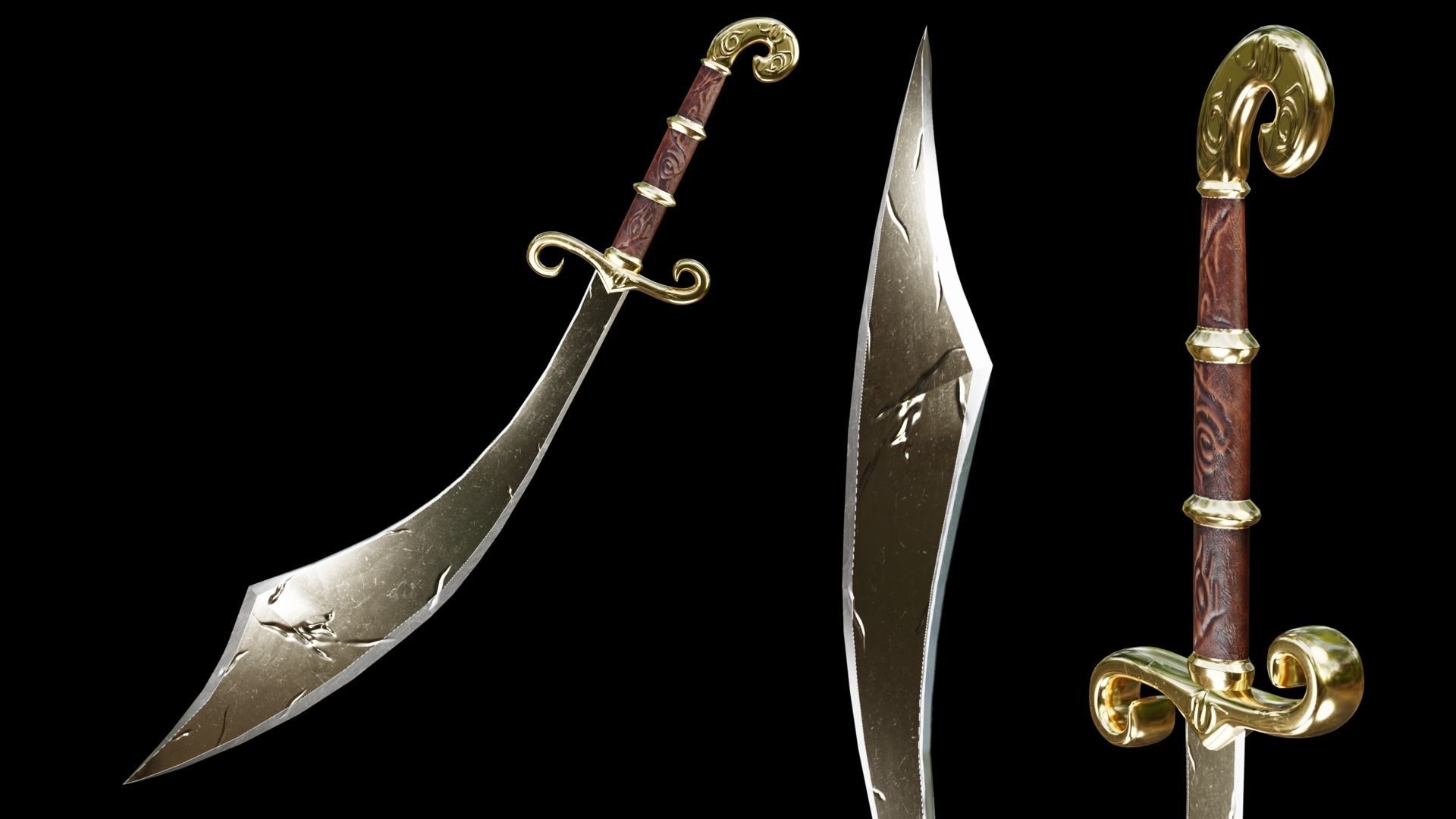 PBR Arabic Sword Pack Low-poly 3D model_11