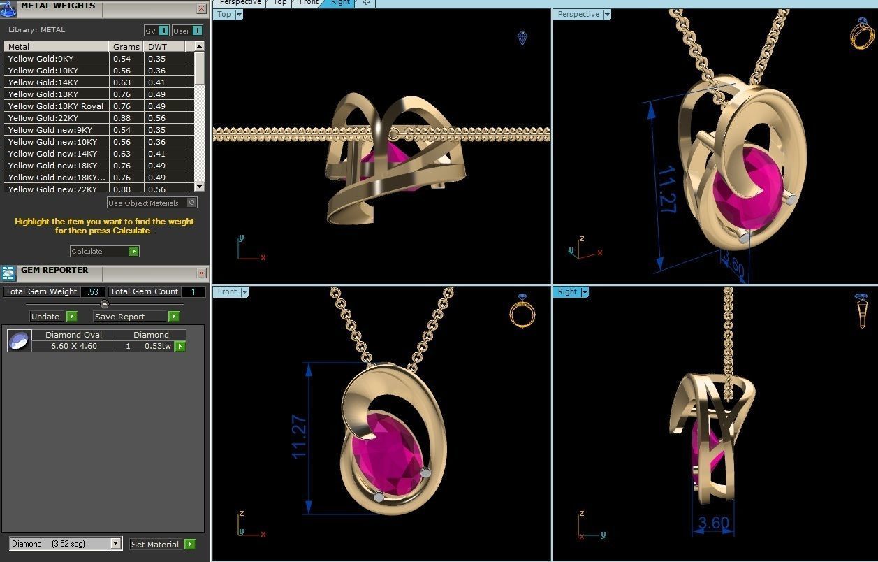  Women Oval Diamond Pendant 3DM STL OBJ FBX Render Details 3D print model_5