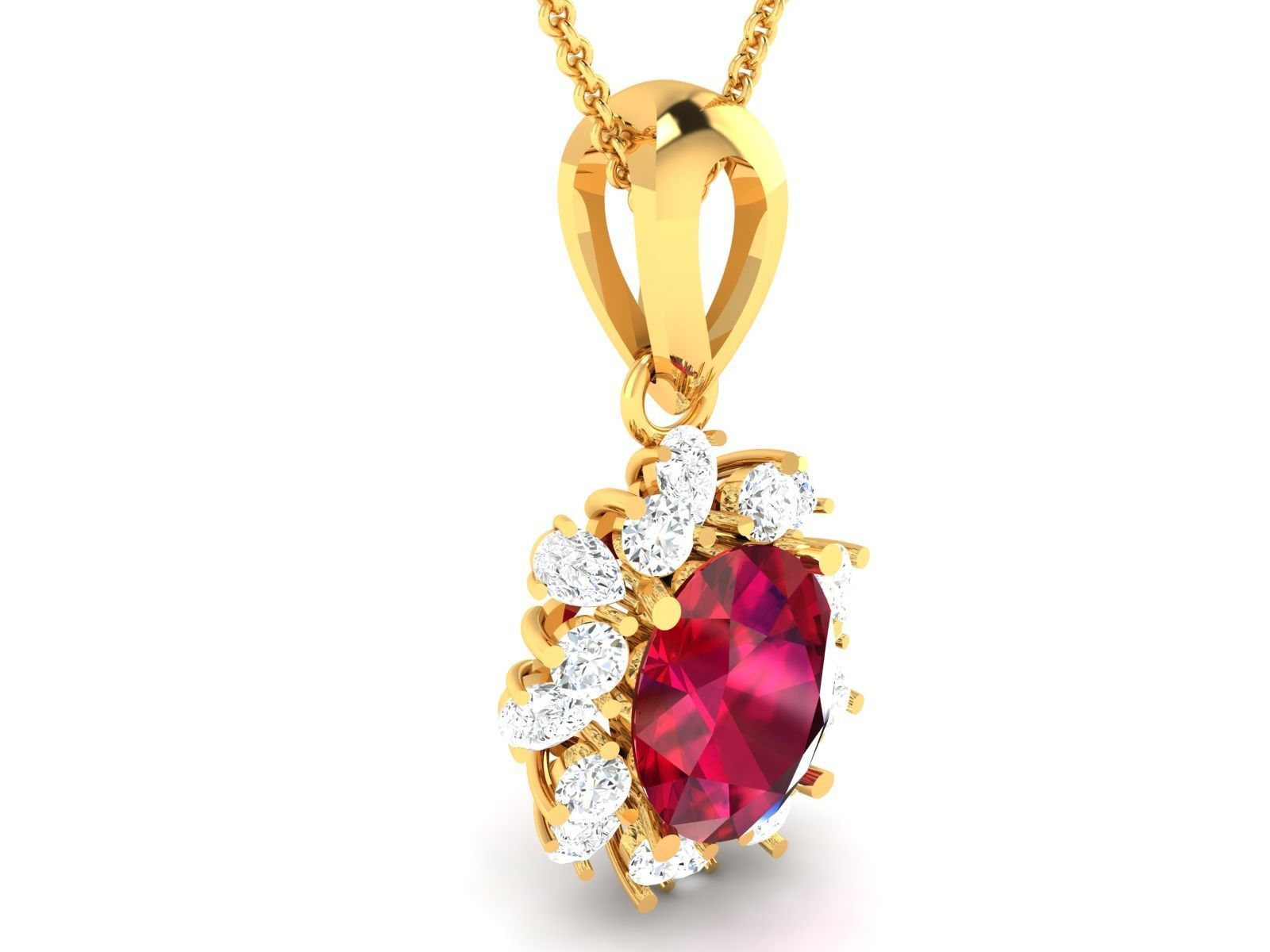 Oval Diamond Women Pendant 3DM STL OBJ FBX Render Details 3D print model_2