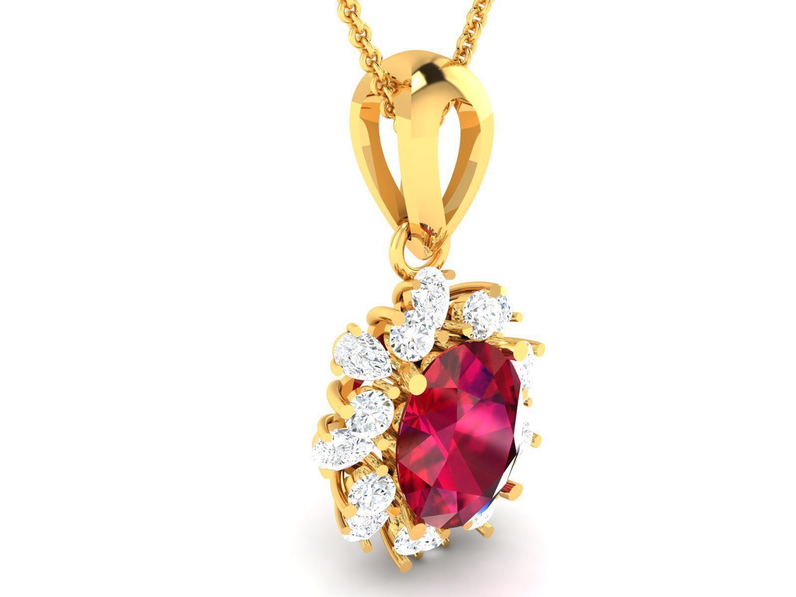 Oval Diamond Women Pendant 3DM STL OBJ FBX Render Details 3D print model_1